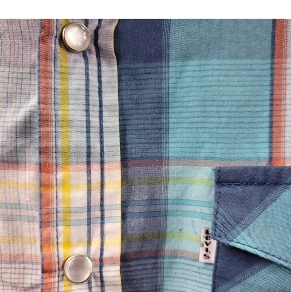 Levis Western Pearl Snap Shirt Men Large Stripes Long Sleeve Flap Pockets EUC - Picture 2 of 9